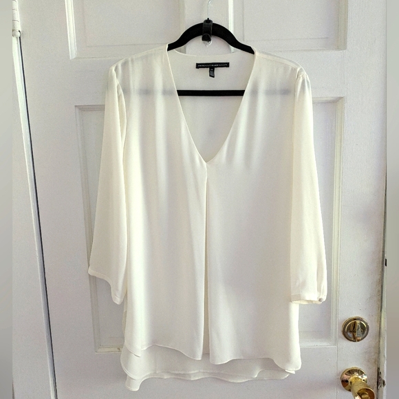 White House Black Market Tops - White House Black Market Cream Asymmetrical 3/4 Sleeve Blouse